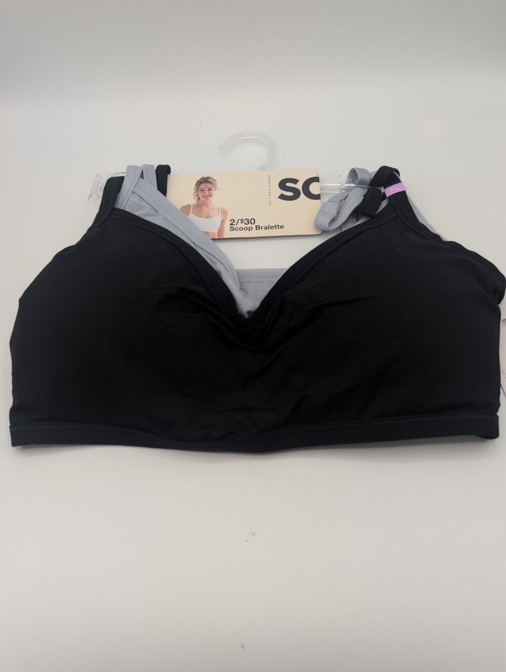 SO Bras Black & Gray Bralette 2-Pack ADJUSTABLE Straps Women's XL REMOVABLE PADS